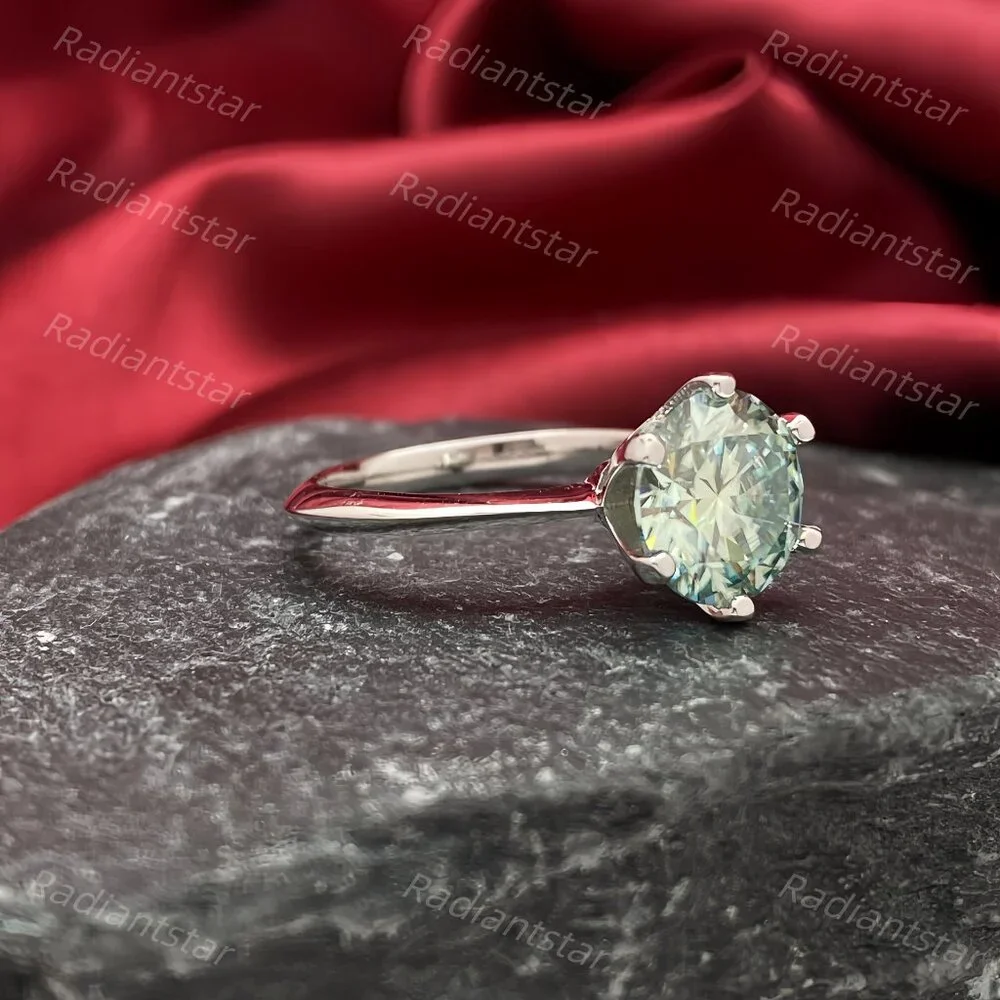 NEW Certified 3 ct. t.w. Blue Green Moissanite Solitaire 6 Prong Ring